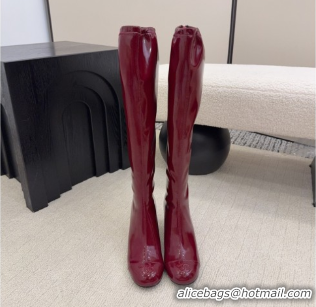 Best Product Chanel Patent Leather Wedge Thigh High Boots Red 2025 CH110322 1103155