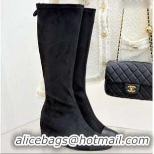 Pretty Style Chanel Suede and Calfskin Wedge High Boots 6.5cm Black 2025 G46563 1103157