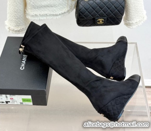 Pretty Style Chanel Suede and Calfskin Wedge High Boots 6.5cm Black 2025 G46563 1103157