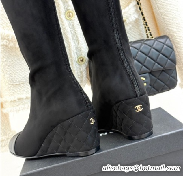 Pretty Style Chanel Suede and Calfskin Wedge High Boots 6.5cm Black 2025 G46563 1103157