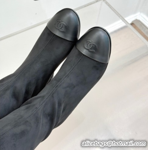 Pretty Style Chanel Suede and Calfskin Wedge High Boots 6.5cm Black 2025 G46563 1103157