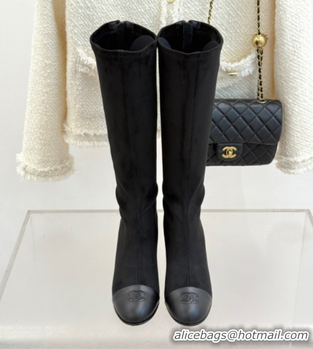 Pretty Style Chanel Suede and Calfskin Wedge High Boots 6.5cm Black 2025 G46563 1103157
