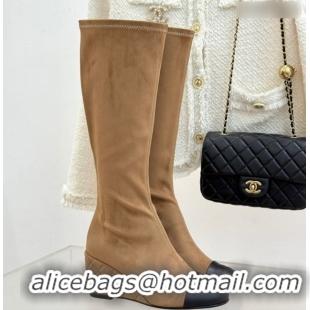Top Grade Chanel Suede and Calfskin Wedge High Boots 6.5cm Brown 2025 G46563 1103158