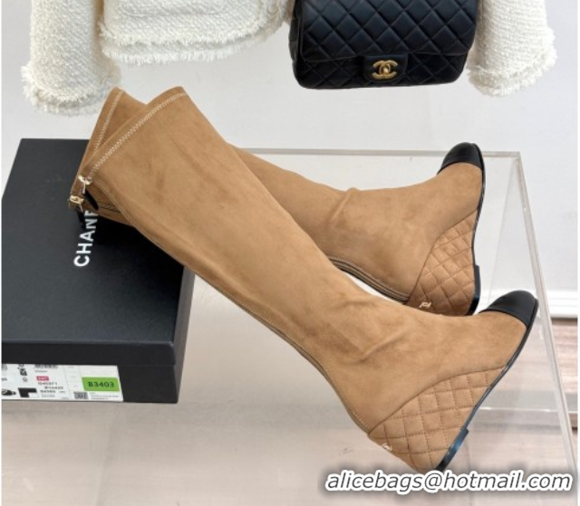 Top Grade Chanel Suede and Calfskin Wedge High Boots 6.5cm Brown 2025 G46563 1103158