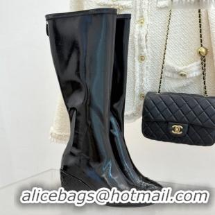 Good Quality Chanel Patent Calfskin Wedge High Boots 6.5cm Black 2025 G46563 1103160