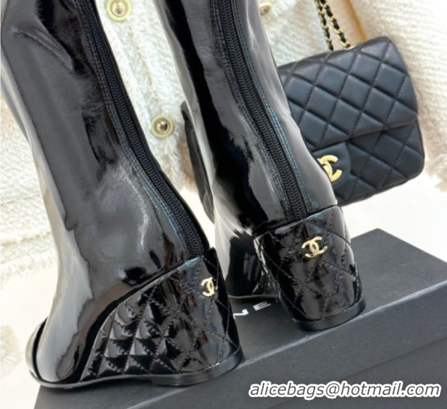 Good Quality Chanel Patent Calfskin Wedge High Boots 6.5cm Black 2025 G46563 1103160