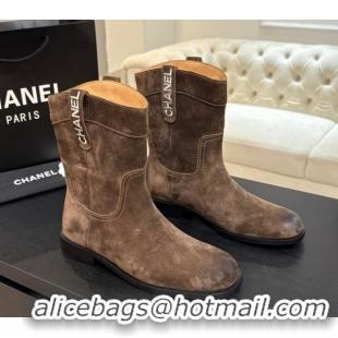 Durable Chanel Suede Flat Ankle Boots Brown 2025 CH110401 1104001