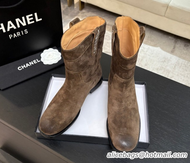 Durable Chanel Suede Flat Ankle Boots Brown 2025 CH110401 1104001