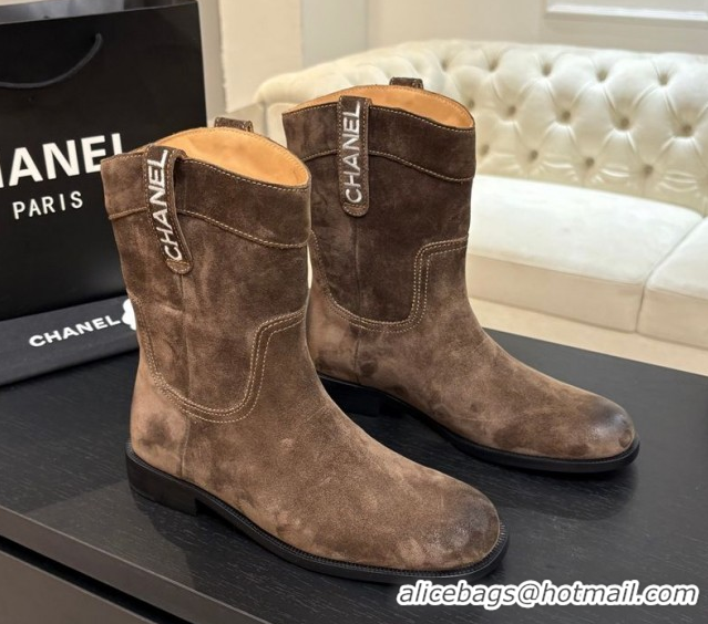 Durable Chanel Suede Flat Ankle Boots Brown 2025 CH110401 1104001