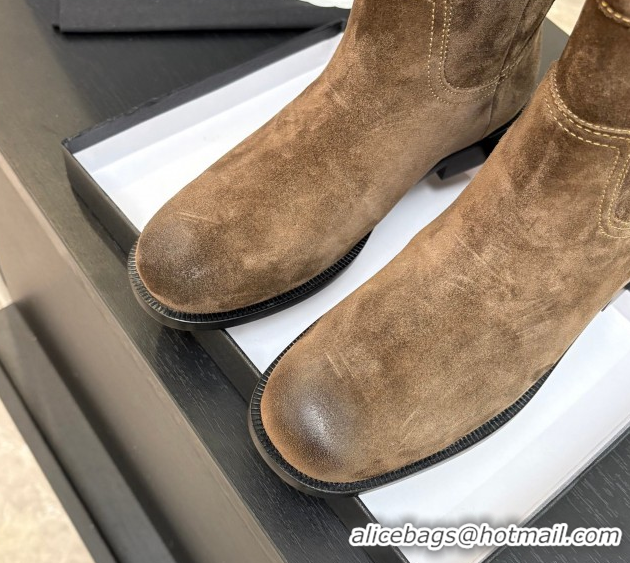 Durable Chanel Suede Flat Ankle Boots Brown 2025 CH110401 1104001