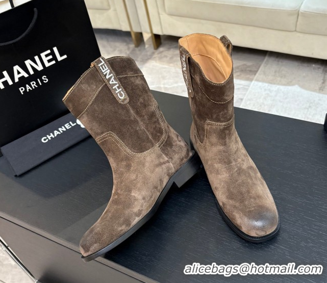 Durable Chanel Suede Flat Ankle Boots Brown 2025 CH110401 1104001