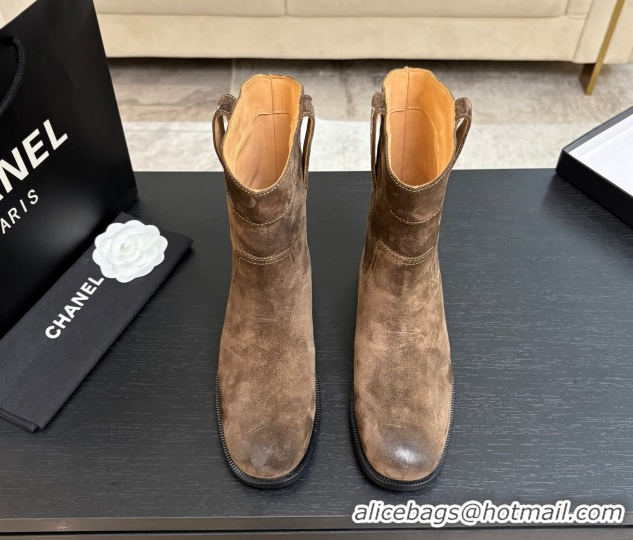 Durable Chanel Suede Flat Ankle Boots Brown 2025 CH110401 1104001