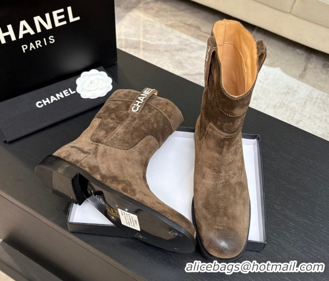 Durable Chanel Suede Flat Ankle Boots Brown 2025 CH110401 1104001