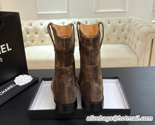 Durable Chanel Suede Flat Ankle Boots Brown 2025 CH110401 1104001