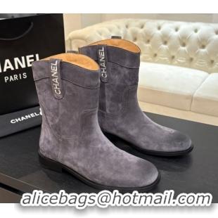 Shop Duplicate Chanel Suede Flat Ankle Boots Grey 2025 CH110401 1104002