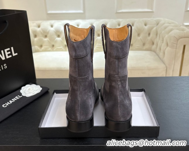Shop Duplicate Chanel Suede Flat Ankle Boots Grey 2025 CH110401 1104002