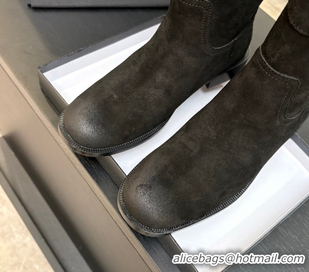 Luxury Cheap Chanel Suede Flat Ankle Boots Black 2025 CH110401 1104003