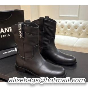Luxury Chanel Calfskin Leather Flat Ankle Boots Black 2025 CH110401 1104004