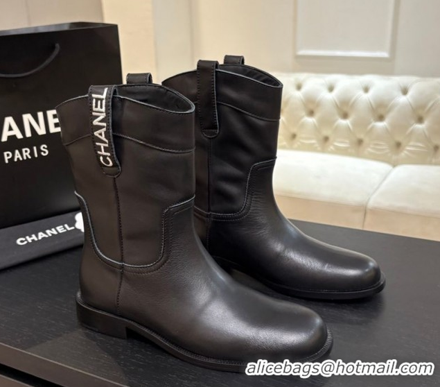 Luxury Chanel Calfskin Leather Flat Ankle Boots Black 2025 CH110401 1104004