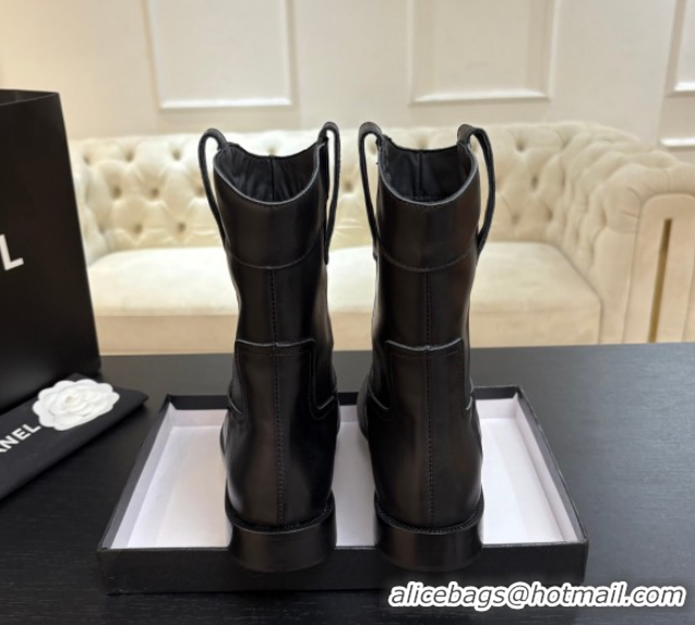 Luxury Chanel Calfskin Leather Flat Ankle Boots Black 2025 CH110401 1104004