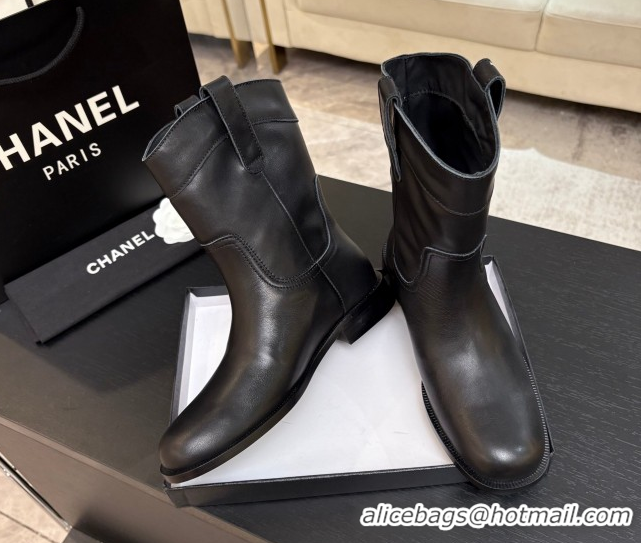 Luxury Chanel Calfskin Leather Flat Ankle Boots Black 2025 CH110401 1104004