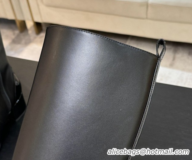 Top Design Chanel Calfskin & Patent Leather Heel High Boots 4.5cm Black G46789 1104005