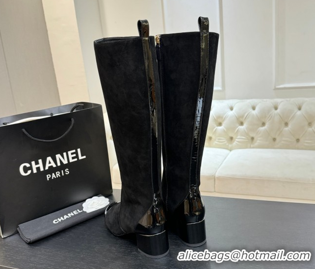 Luxury Chanel Suede & Patent Calfskin Heel High Boots 4.5cm Black 2025 G46789 1104006
