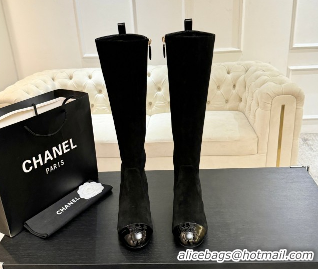 Luxury Chanel Suede & Patent Calfskin Heel High Boots 4.5cm Black 2025 G46789 1104006