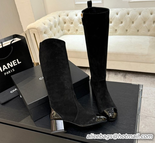 Luxury Chanel Suede & Patent Calfskin Heel High Boots 4.5cm Black 2025 G46789 1104006