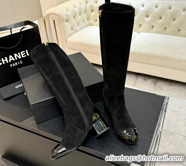 Luxury Chanel Suede & Patent Calfskin Heel High Boots 4.5cm Black 2025 G46789 1104006