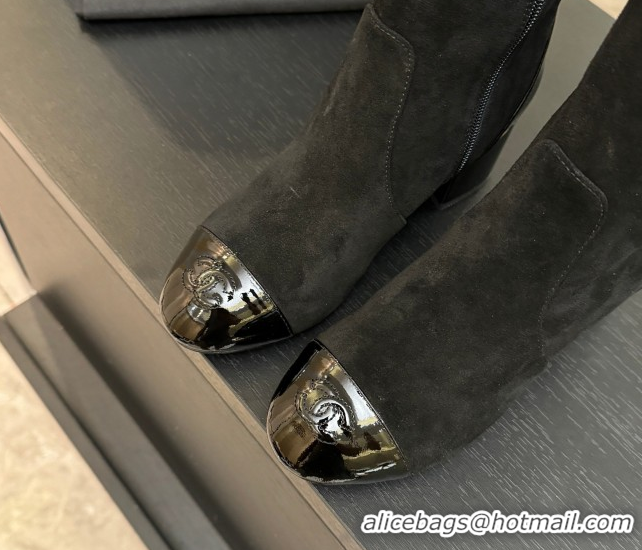 Luxury Chanel Suede & Patent Calfskin Heel High Boots 4.5cm Black 2025 G46789 1104006
