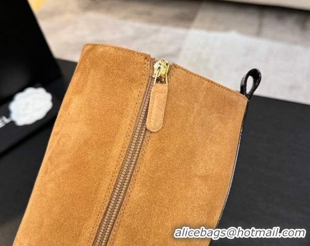 Low Cost Chanel Suede & Patent Calfskin Heel High Boots 4.5cm Yellow 2025 G46789 1104007