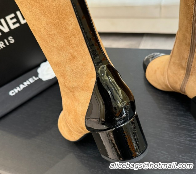 Low Cost Chanel Suede & Patent Calfskin Heel High Boots 4.5cm Yellow 2025 G46789 1104007