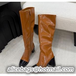 Top Grade Chanel Patent Calfskin Leather Heel High Boots 5cm Brown 2025 G46789 1104011