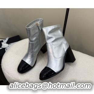 Luxurious Chanel Calfskin & Patent Leather Heel Ankle Boots 5cm Silver 2025 G46789 1104012