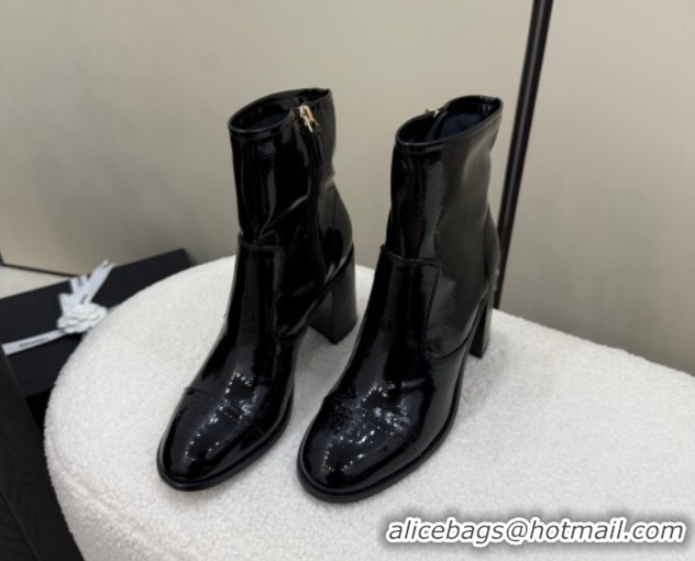 Good Quality Chanel Patent Calfskin Leather Heel Ankle Boots 5cm Black 2025 G46789 1104013
