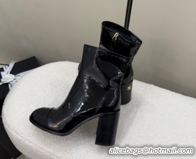 Good Quality Chanel Patent Calfskin Leather Heel Ankle Boots 5cm Black 2025 G46789 1104013