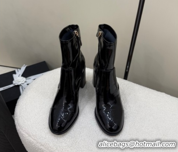 Good Quality Chanel Patent Calfskin Leather Heel Ankle Boots 5cm Black 2025 G46789 1104013