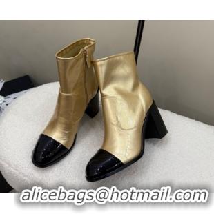 Good Looking Chanel Calfskin & Patent Leather Heel Ankle Boots 5cm Gold 2025 G46789 1104014