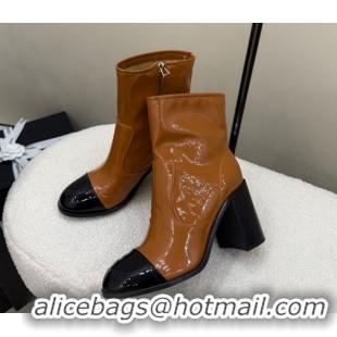 Best Product Chanel Patent Calfskin Leather Heel Ankle Boots 5cm Brown 2025 G46789 1104015