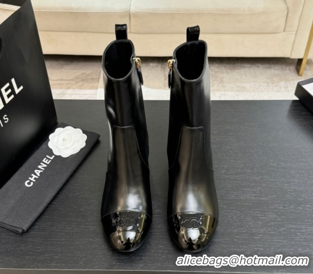 Unique Style Chanel Calfskin & Patent Leather Heel Ankle Boots 4.5cm Black 2025 G46789 1104016