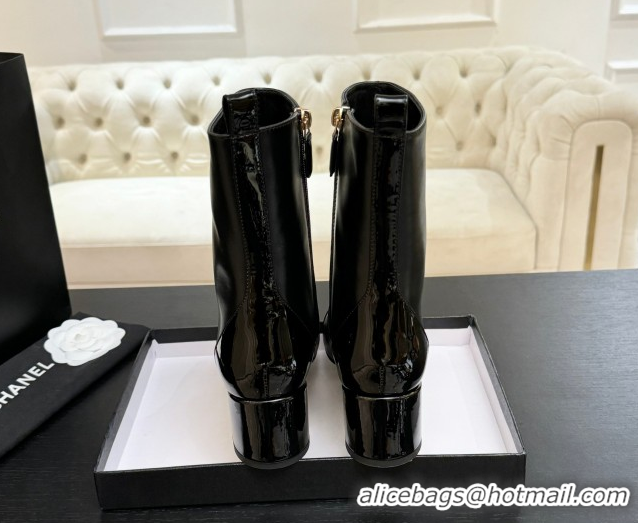 Unique Style Chanel Calfskin & Patent Leather Heel Ankle Boots 4.5cm Black 2025 G46789 1104016