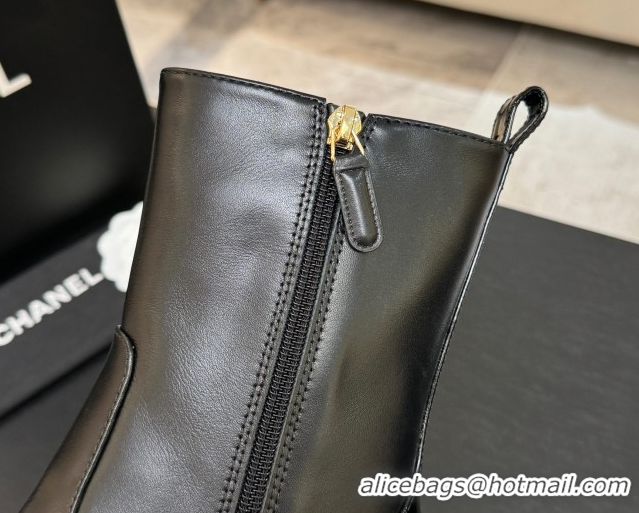 Unique Style Chanel Calfskin & Patent Leather Heel Ankle Boots 4.5cm Black 2025 G46789 1104016