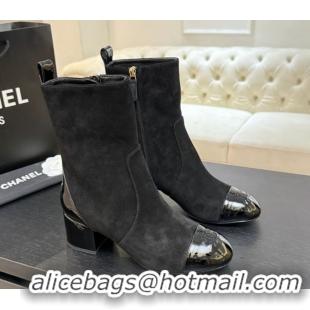 Best Grade Chanel Suede & Patent Leather Heel Ankle Boots 4.5cm Black 2025 G46789 1104017