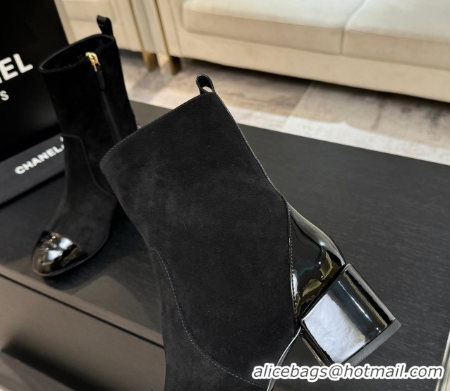 Best Grade Chanel Suede & Patent Leather Heel Ankle Boots 4.5cm Black 2025 G46789 1104017