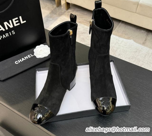 Best Grade Chanel Suede & Patent Leather Heel Ankle Boots 4.5cm Black 2025 G46789 1104017