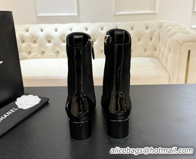 Best Grade Chanel Suede & Patent Leather Heel Ankle Boots 4.5cm Black 2025 G46789 1104017