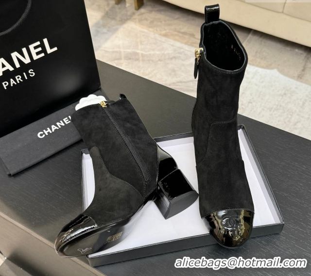 Best Grade Chanel Suede & Patent Leather Heel Ankle Boots 4.5cm Black 2025 G46789 1104017
