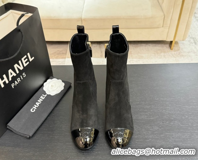 Best Grade Chanel Suede & Patent Leather Heel Ankle Boots 4.5cm Black 2025 G46789 1104017