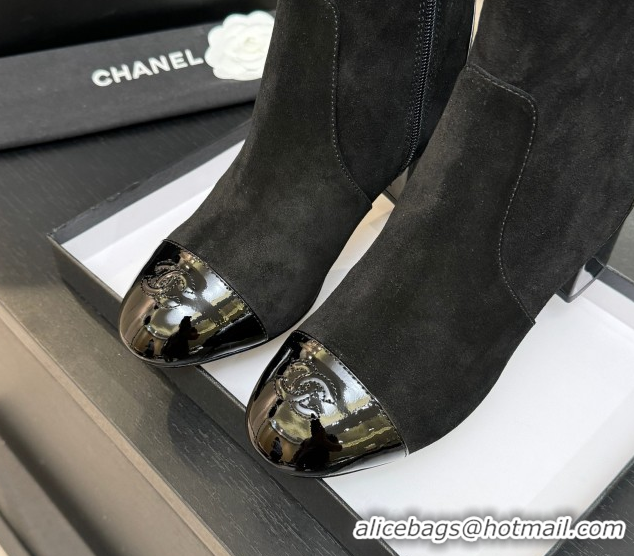 Best Grade Chanel Suede & Patent Leather Heel Ankle Boots 4.5cm Black 2025 G46789 1104017